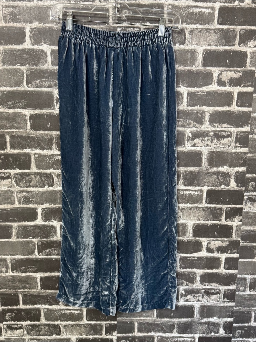 Reformation crushed velvet pants Slate blue Wide leg flowy